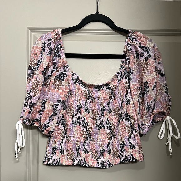 Free People Floral Smocked Crop Top - Size Small - Picture 1 of 13